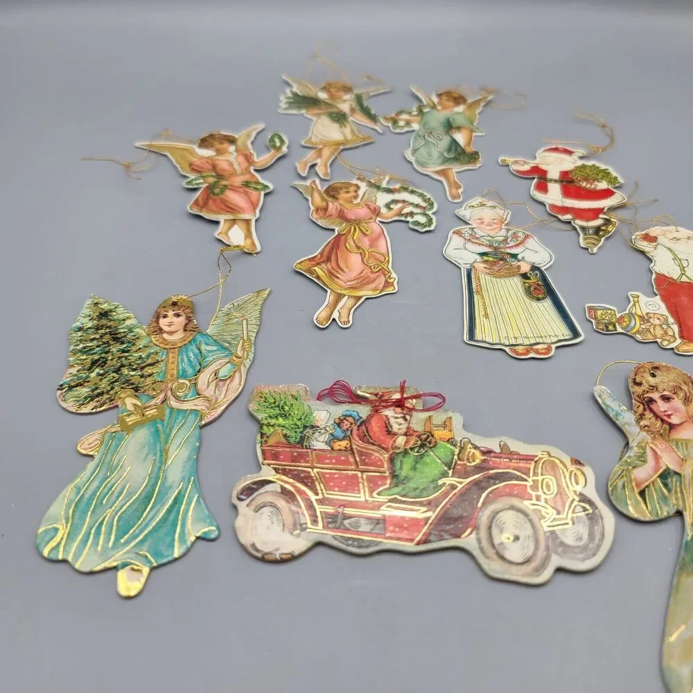 Merrimack Christmas Holiday Ornaments Die Cut Cardboard Angels Santa Lot Of 10